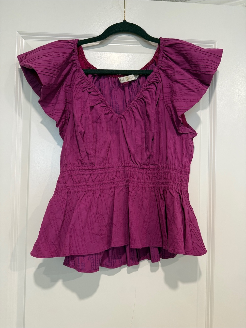 Marie Oliver Magenta Flutter-Sleeve Peplum Top